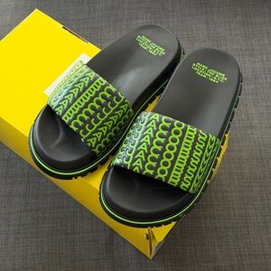 Marc Jacobs Black and Neon Green Slides
